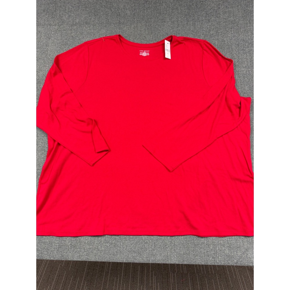 Lane Bryant Womens Plus 34/36 Red Long Sleeve Crew Neck Cotton Blend Tee NWT